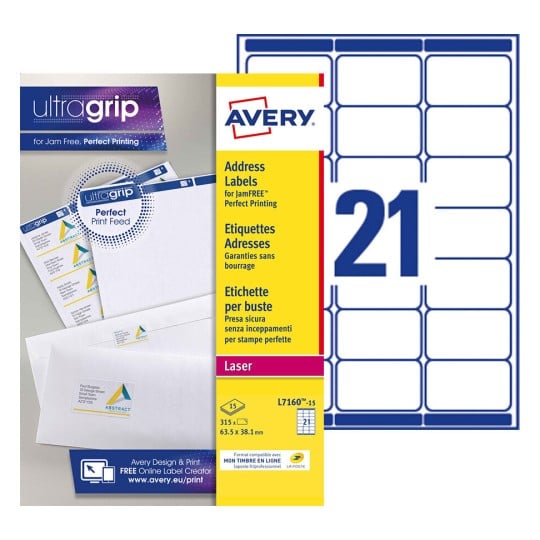 Etiquette adresse L7160-15 Contenu: 315 Etiquettes / 15 Feuille
