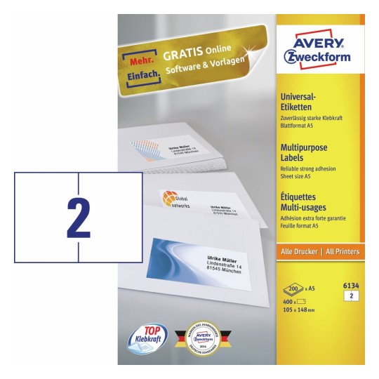 Etiquettes multi-usages 6134 Contenu: 400 Etiquettes / 200 Feuilles