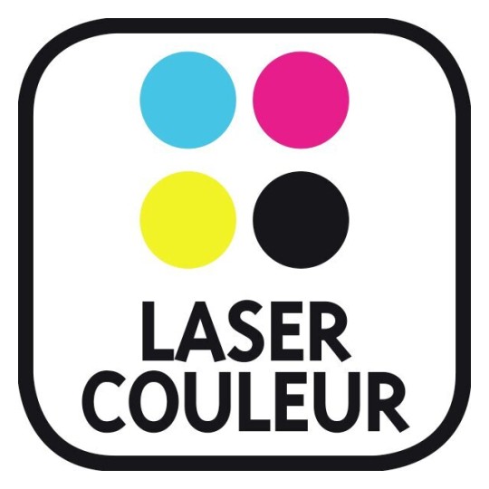 L'image montre un logo représentant quatre cercles colorés (cyan, magenta, jaune et noir) avec le texte 'LASER COULEUR' en dessous.