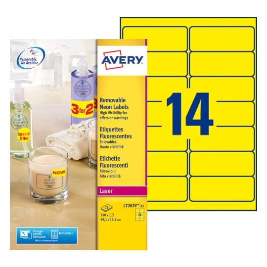 Etiquettes Fluorescentes L7263Y-25 Contenu: 350 Etiquettes / 25 Feuilles