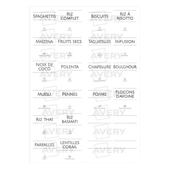 Etiquettes minimaliste pour bocaux alimentaires x48 (4,8 x 4,8cm) - AVERY  (Reconditionné)