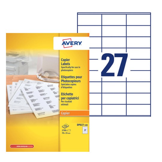 Etiquettes copieurs DP027-100 Contenu: 2.700 Etiquettes / 100 Feuilles