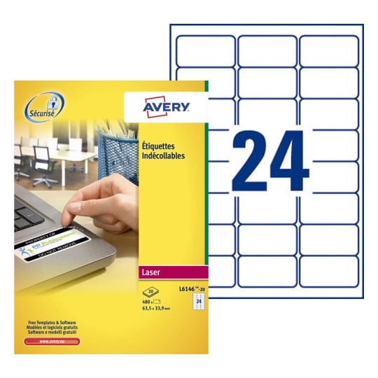 Etiquette indécollable, antieffraction L6146-20 Contenu: 480 Etiquettes / 20 Feuilles