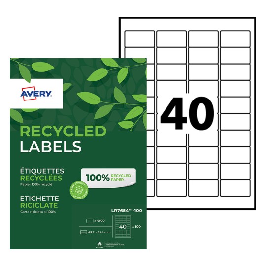 Etiquettes 100% recyclées LR7654-100 Contenu: 4.000 Etiquettes / 100 Feuille