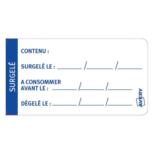 200 étiquettes de surgélation pour la traçabilité alimentaire 65 x 35 mm,  Blanc avec lignes bleues, inscriptible, pré imprimé