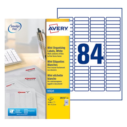 Etiquette mini J8656-25 Contenu: 2.100 Etiquettes / 25 Feuilles