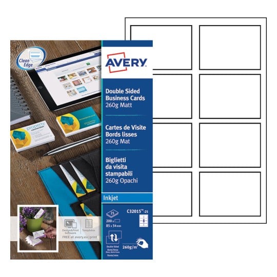 Cartes de visite C32015-25 Contenu: 200 Cartes / 25 Feuilles