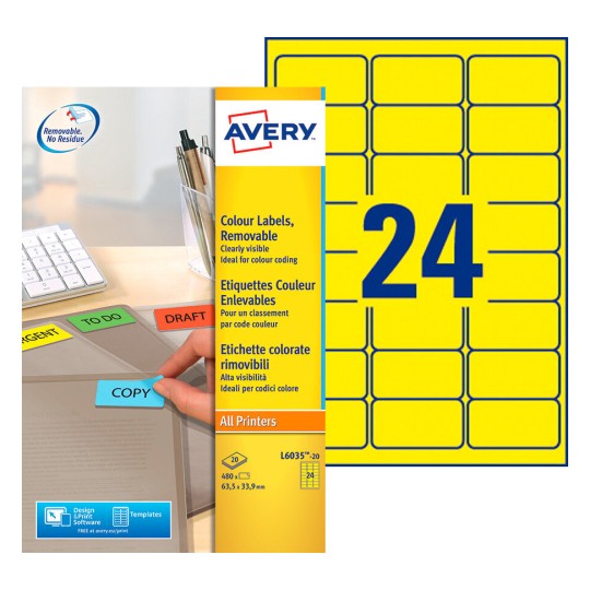 Etiquette enlevable couleur L6035-20 Contenu: 480 Etiquettes / 20 Feuilles