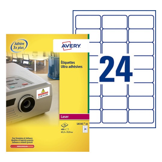 Etiquette ultra-adhésive L6141-20 Contenu: 480 Etiquettes / 20 Feuilles