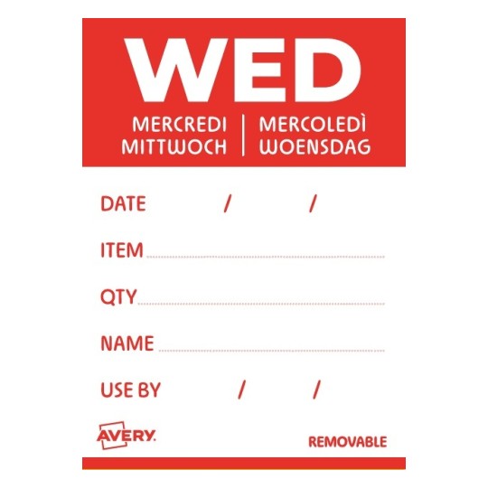 Rouleau de 500 Etiquettes "MERCREDI" avec détails - 40x56mm - Amovibles DLDWEDREV-500