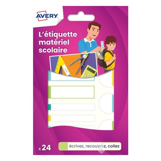 24 étiquettes plastifiées colorées pour matériel scolaire APBAS24