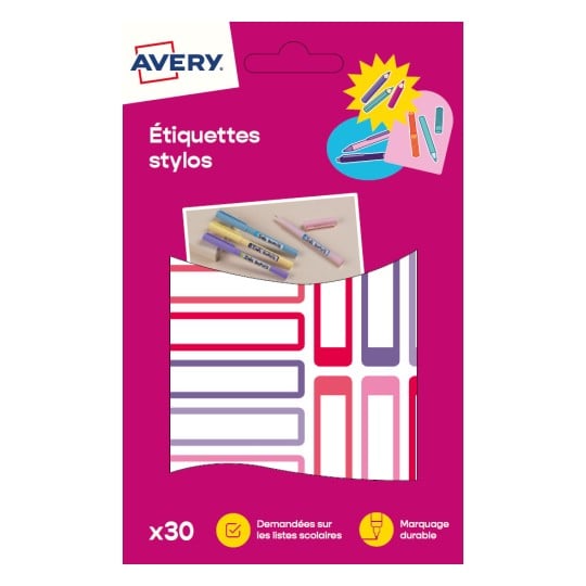 30 étiquettes stylos autocollantes rose / violet RESMI30F
