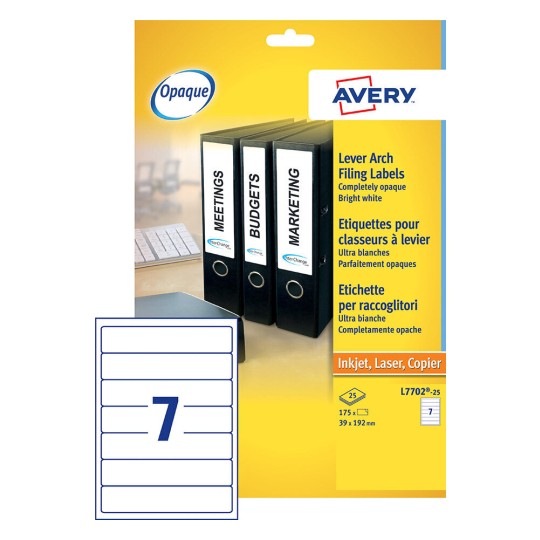 Avery Zweckform L6060 100 étiquettes 100 feuilles Blanc dos de classeur A4, 800 étiquettes dos, FIN/courte, autocollant, opaque, 34 x 192 mm