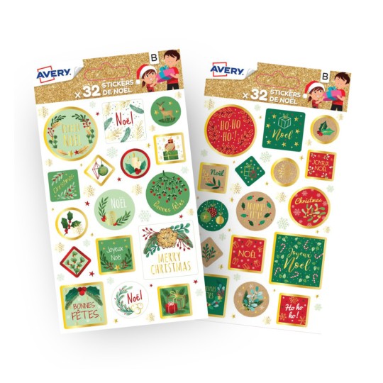 Lot de 2 sachets de stickers déco de Noël motifs traditionnels & nature XMASBUNDLE3