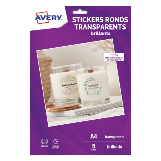 120 stickers transparents ronds 4cm decollables sans trace C9422CL-5