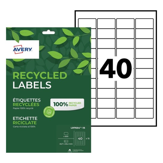 Etiquettes 100% recyclées LR7654-15 Contenu: 600 Etiquettes / 15 Feuille