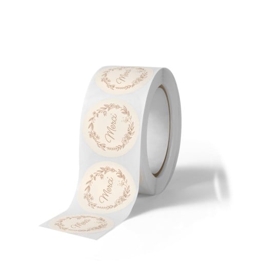 Avery - 500 étiquettes Merci Rondes Autocollantes - Ø 35 mm -  Couronne de Fleurs - 1 rouleau de 500 Stickers Remerciements pour Mariage, Artisanat et Fêtes IRMERCI500C
