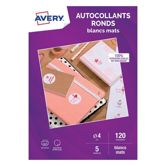 120 autocollants ronds de 4cm en papier blanc mat, C9422M-5