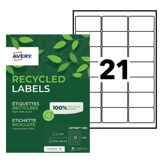 Etiquettes 100% recyclées LR7160-100 Contenu: 2.100 Etiquettes / 100 Feuilles