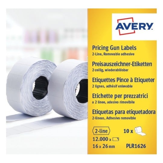 10 rouleaux de 1200 étiquettes décollables 26x16 mm pour pinces 2 lignes PLR1626