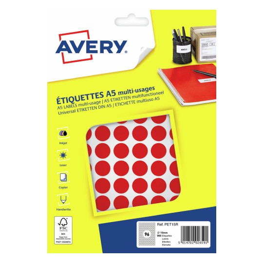 960 pastilles en étuis A5 PET15R