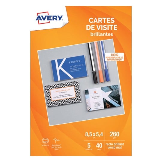 40 cartes de visite brillantes bords lisses C32028-7