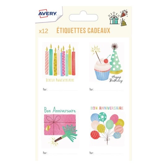 12 étiquettes cadeaux anniversaire - motifs pastels JGIFT04