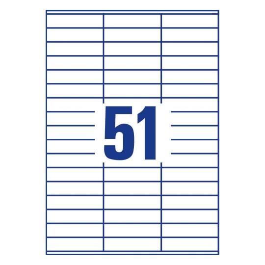 Gabarit de feuille A4 de 51 étiquettes autocollantes rectangles