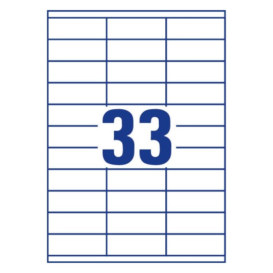 Gabarit de feuille A4 de 33 étiquettes autocollantes rectangles