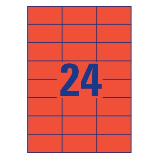 Gabarit de feuille A4 rouge de 24 étiquettes autocollantes rectangles