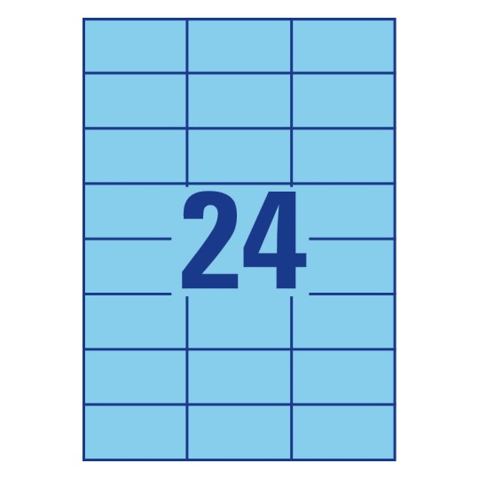 Gabarit de feuille A4 bleue de 24 étiquettes autocollantes rectangles