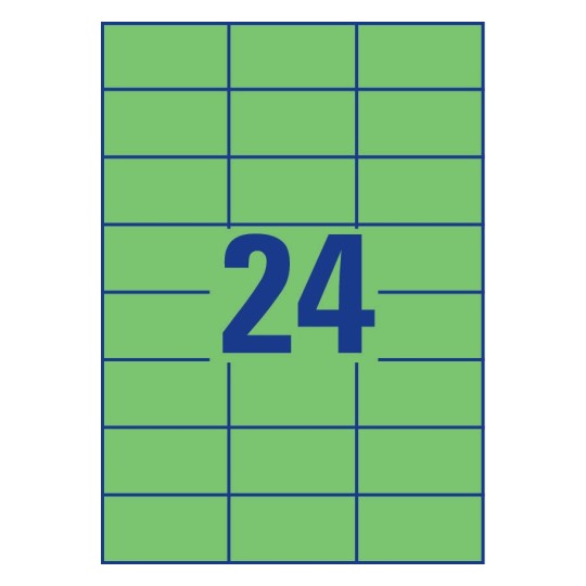 Gabarit de feuille A4 verte de 24 étiquettes autocollantes rectangles