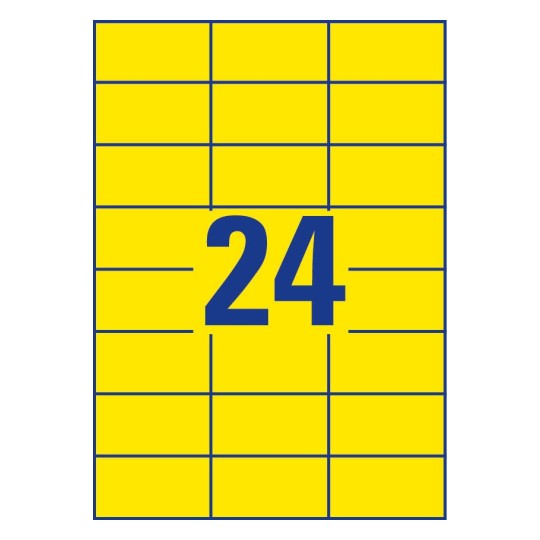 Gabarit de feuille A4 jaune de 24 étiquettes autocollantes rectangles
