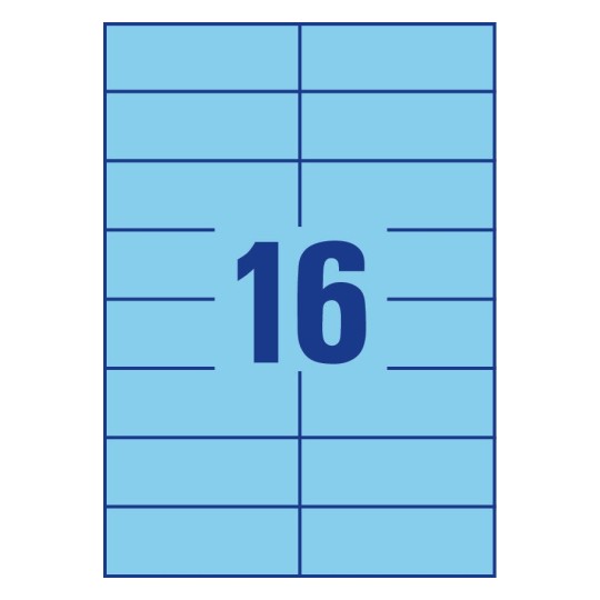 Gabarit de feuille A4 bleue de 16 étiquettes autocollantes rectangles