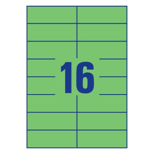 Gabarit de feuille A4 verte de 16 étiquettes autocollantes rectangles