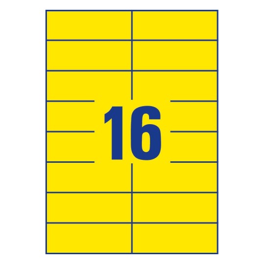 Gabarit de feuille A4 jaune de 16 étiquettes autocollantes rectangles