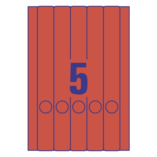 Gabarit de feuille A4 rouge de 5 étiquettes autocollantes rectangles