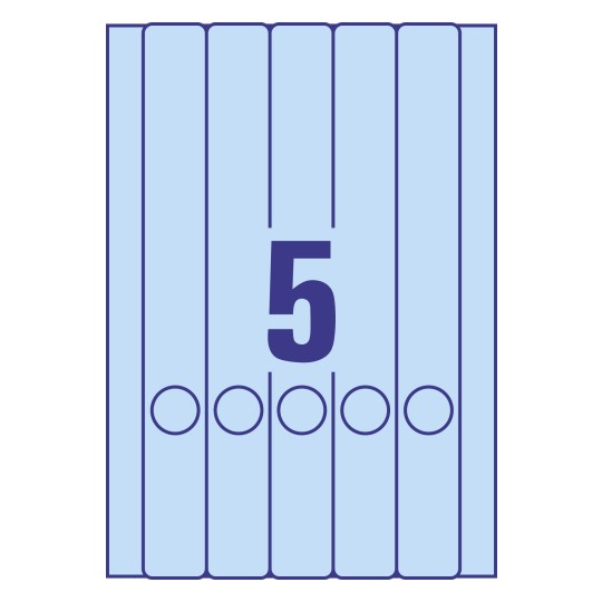 Gabarit de feuille A4 bleue de 5 étiquettes autocollantes rectangles