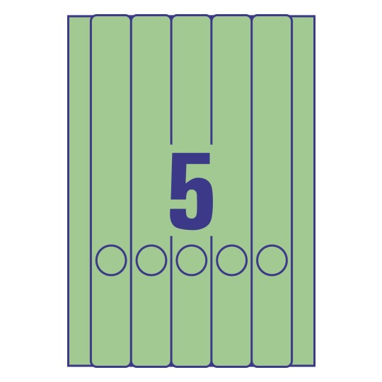 Gabarit de feuille A4 verte de 5 étiquettes autocollantes rectangles