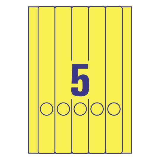 Gabarit de feuille A4 jaune de 5 étiquettes autocollantes rectangles