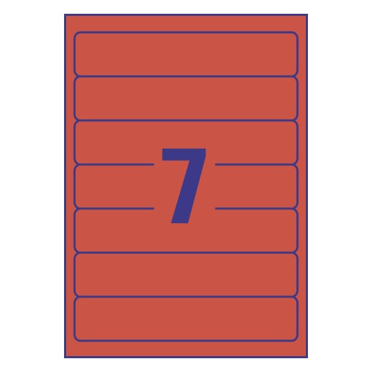 Gabarit de feuille A4 rouge de 7 étiquettes autocollantes rectangles