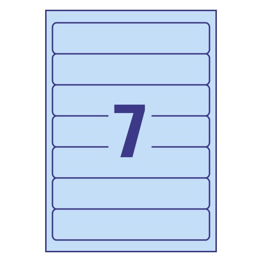 Gabarit de feuille A4 bleue de 7 étiquettes autocollantes rectangles