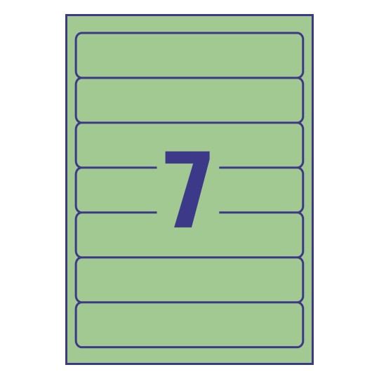 Gabarit de feuille A4 verte de 7 étiquettes autocollantes rectangles