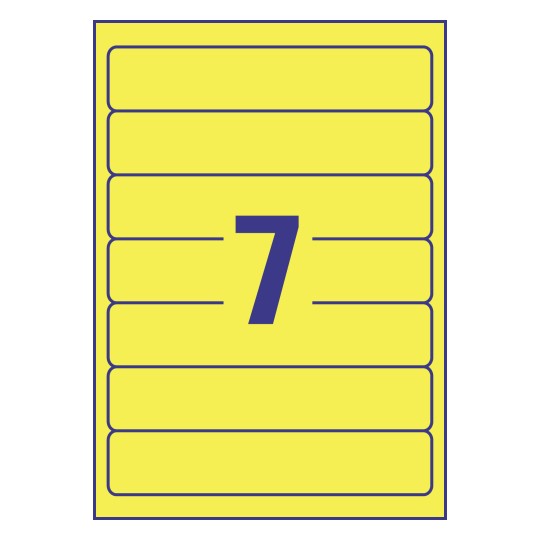Gabarit de feuille A4 jaune de 7 étiquettes autocollantes rectangles