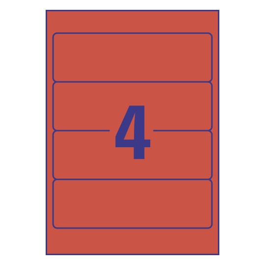 Gabarit de feuille A4 rouge de 4 étiquettes autocollantes rectangles