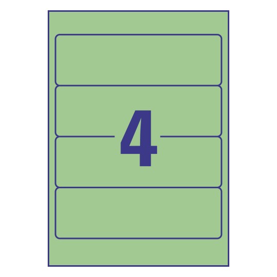 Gabarit de feuille A4 verte de 4 étiquettes autocollantes rectangles