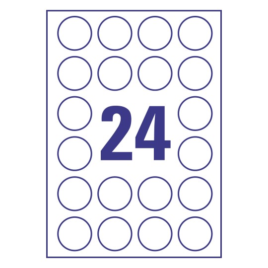 Gabarit de feuille A4 de 24 étiquettes autocollantes rondes