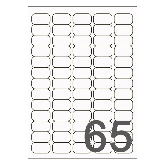 Gabarit de feuille A4 de 65 étiquettes autocollantes rectangles