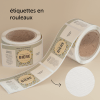 etiquettes personnalisées en papier creme texturé en rouleaux