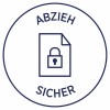L'image montre un document avec un cadenas, accompagné des mots 'ABZIEH' et 'SICHER', indiquant une sécurité de retrait.